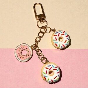 Charming Pink and Cream Donut Keychain for Kids